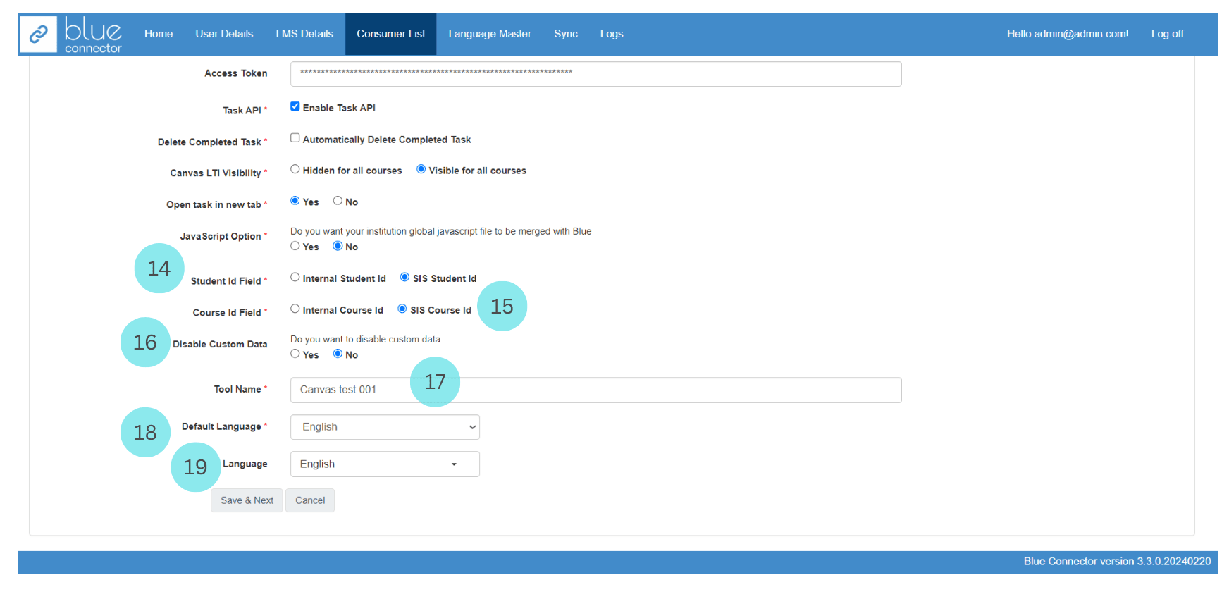 Consumer setup page 2