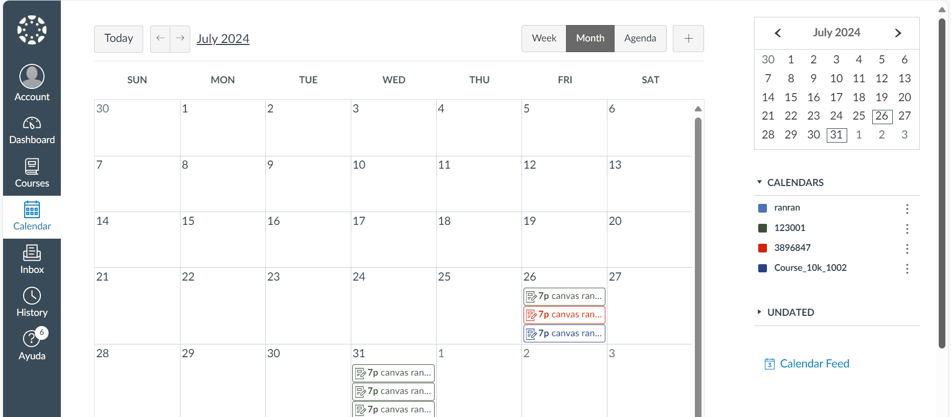 Asignment and calendar options in Canvas