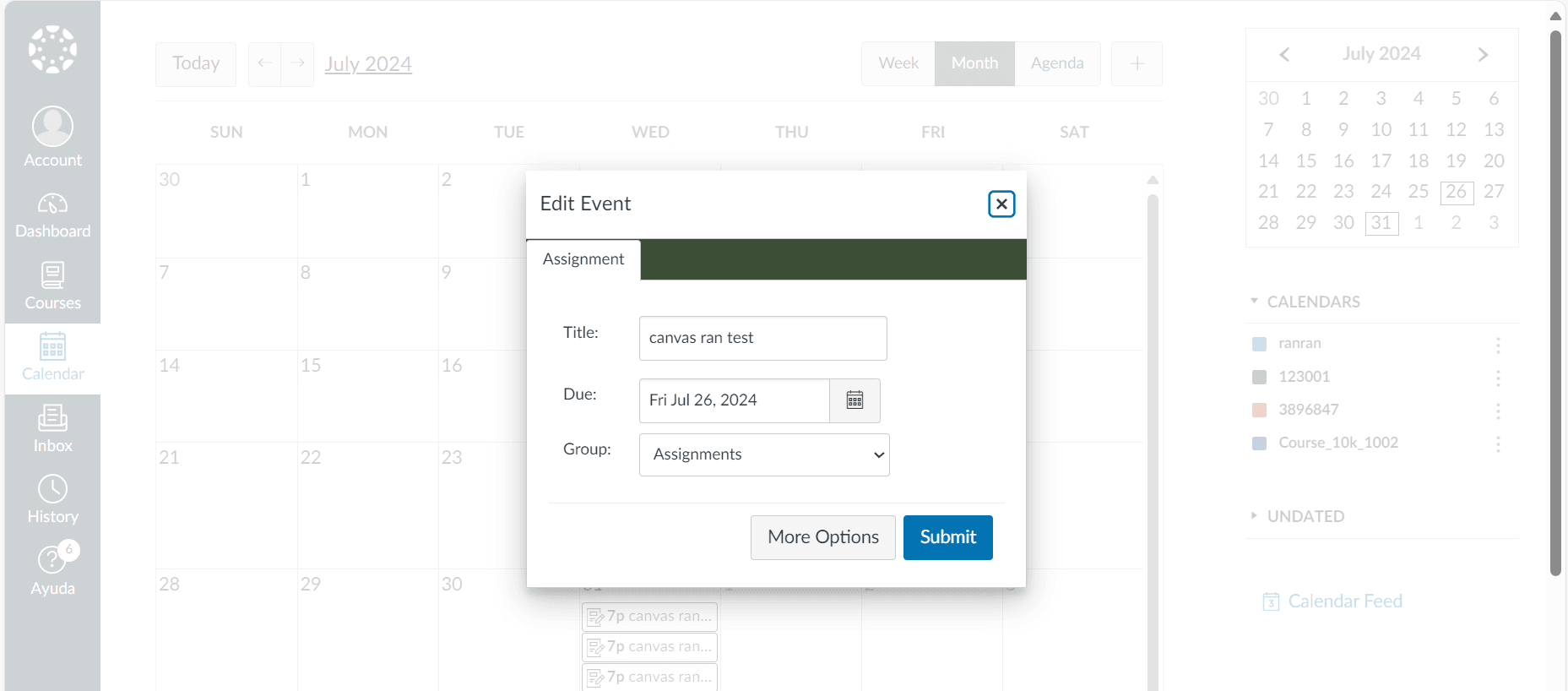 Assignment and calendar and to do options