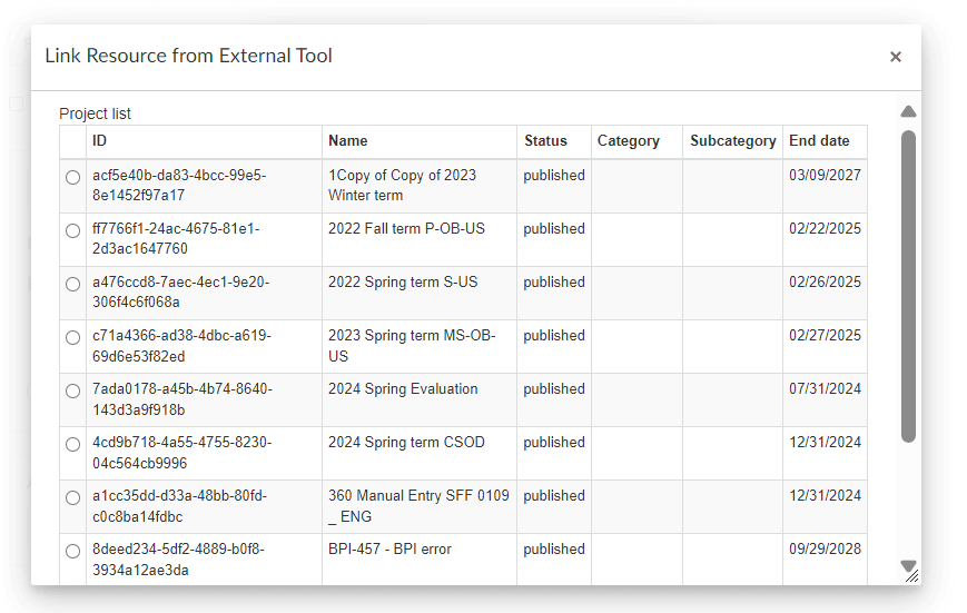 Link resource from external tool
