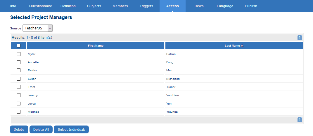 Selected project managers list