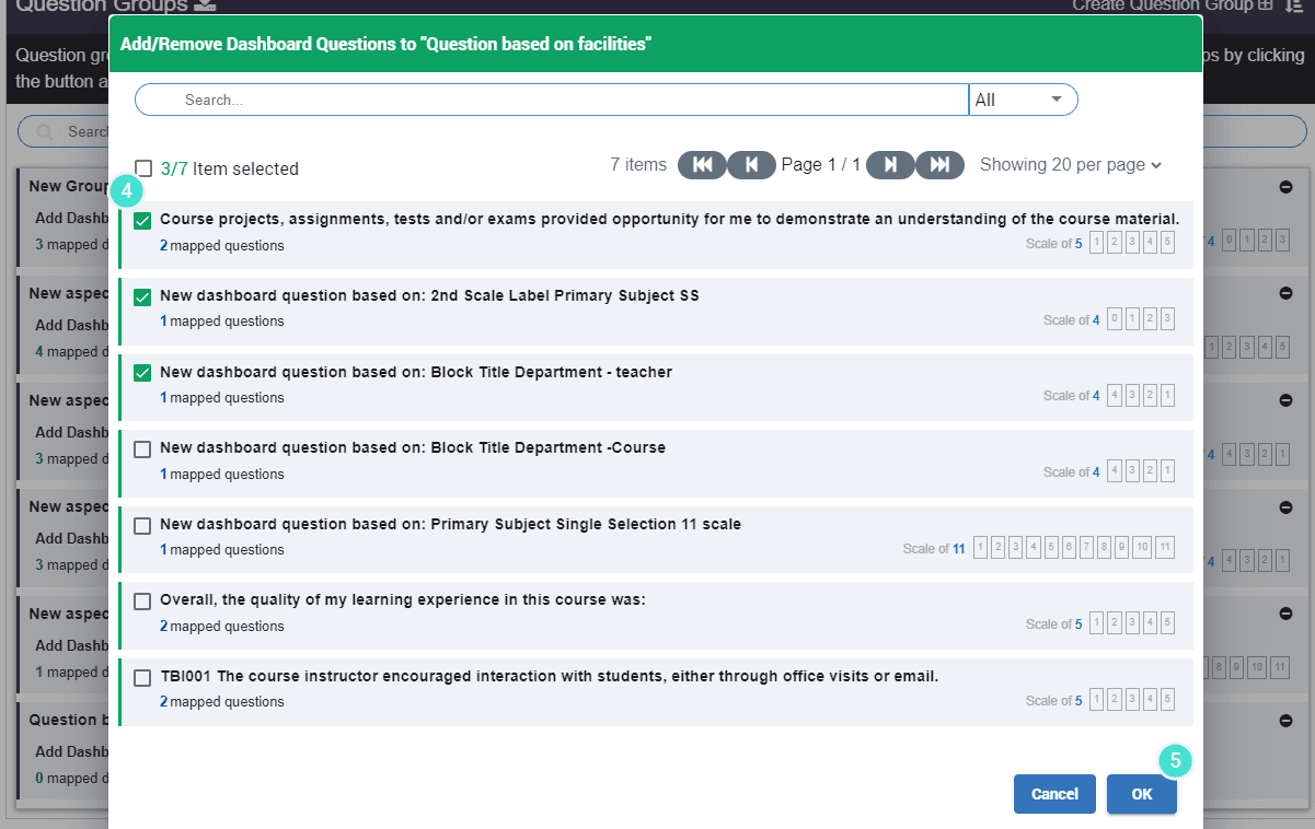 Add/remove dashboard questions