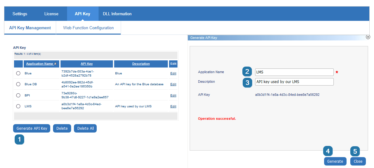 Generate API Key Window