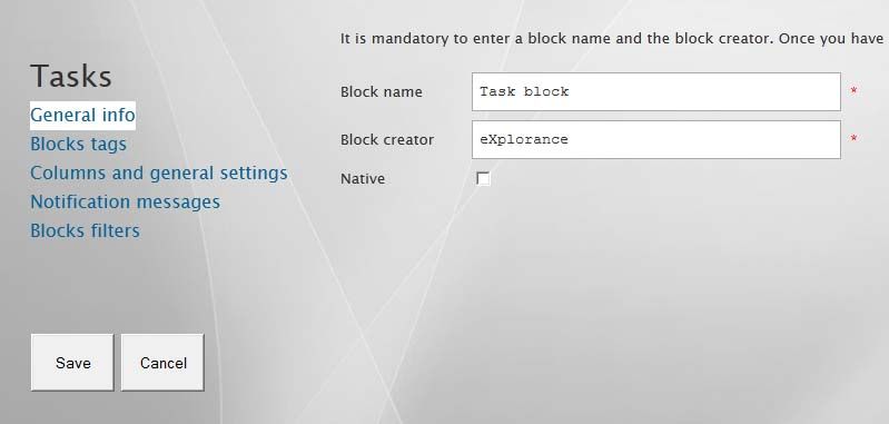 General tab of task block settings