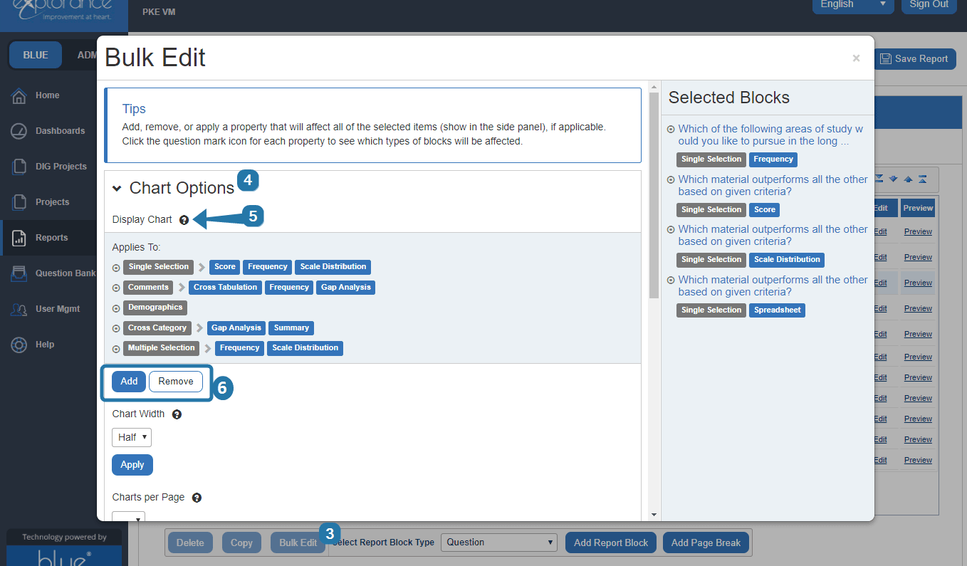 Bulk edit report blocks