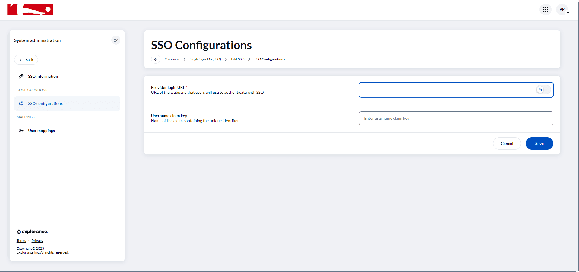 SSO configuration page