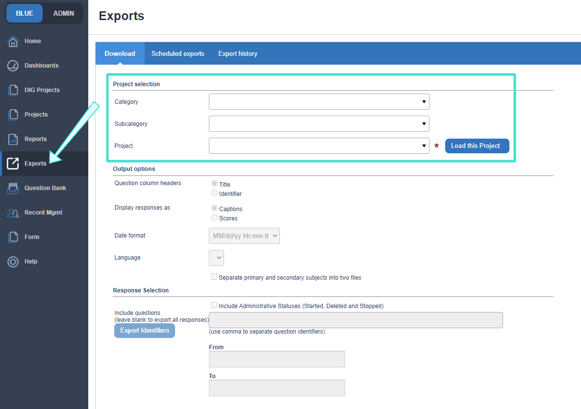 Exports page