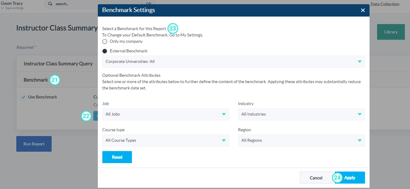 Change the benchmark used for this report
