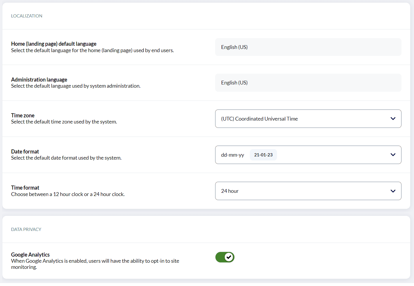 Localization settings and branding