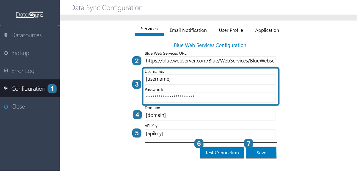 Data sync tool web services connection