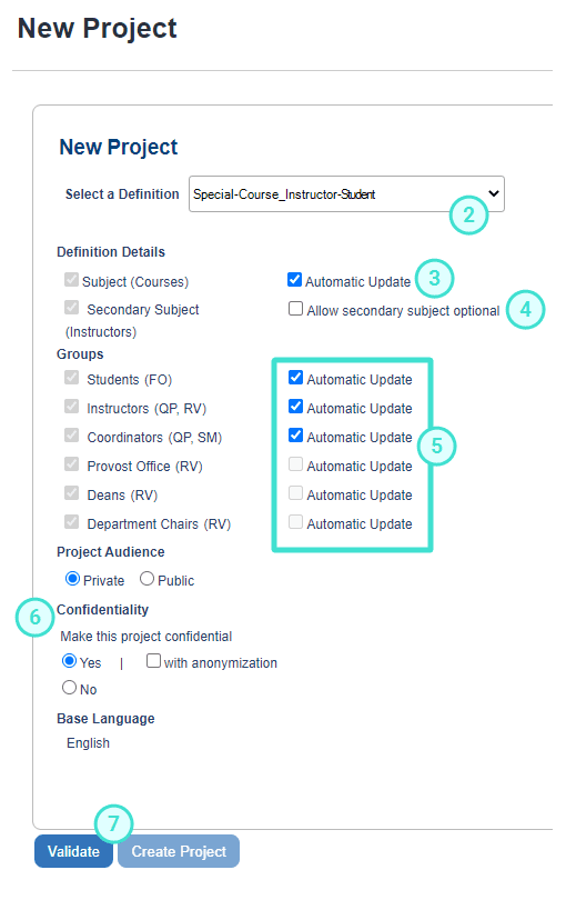 Screenshot of the New Project options