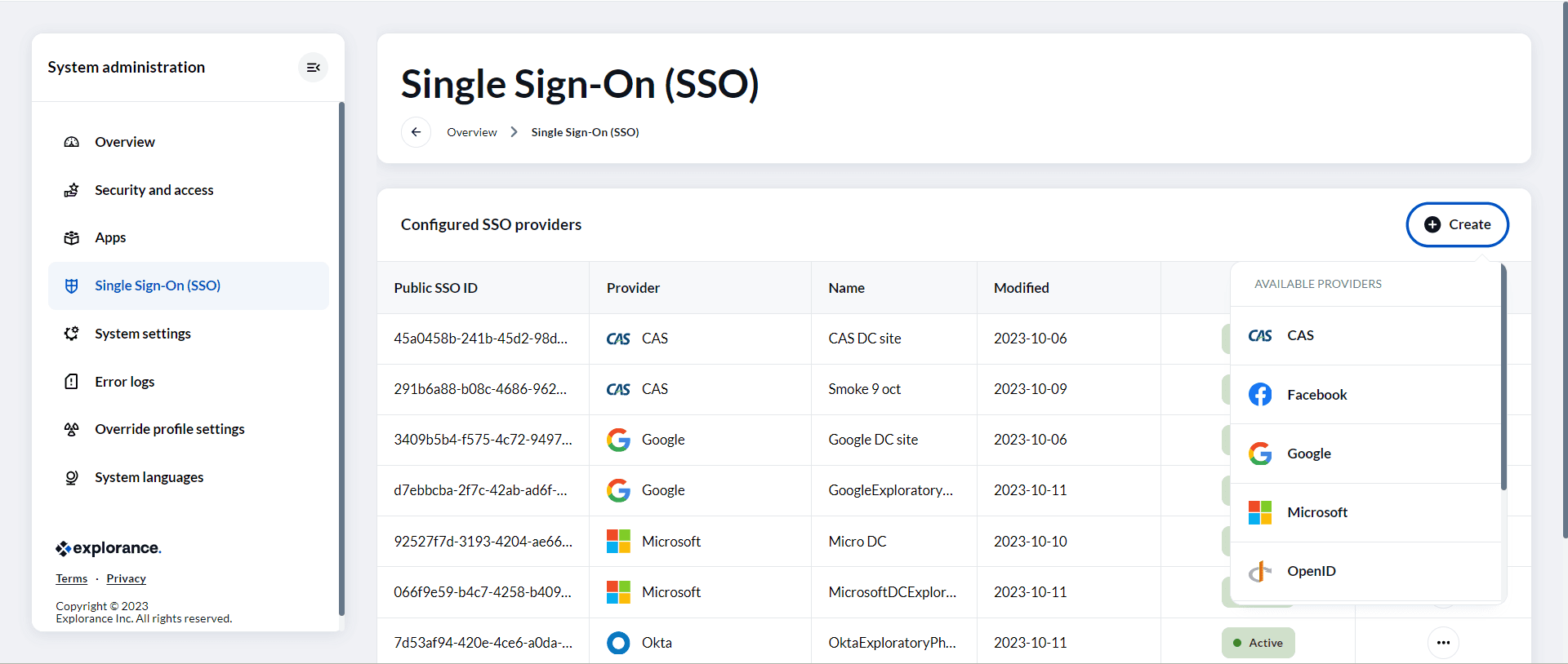 Single sign-on listing