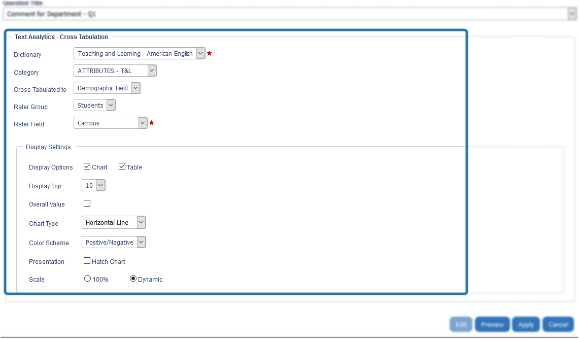 Cross Tabulation Report Block Settings for Text Analytics