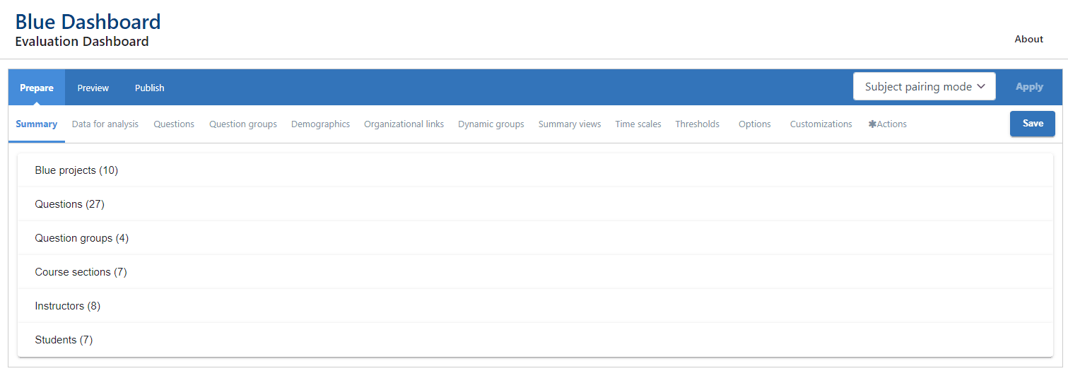 Dashboard subject pairing mode