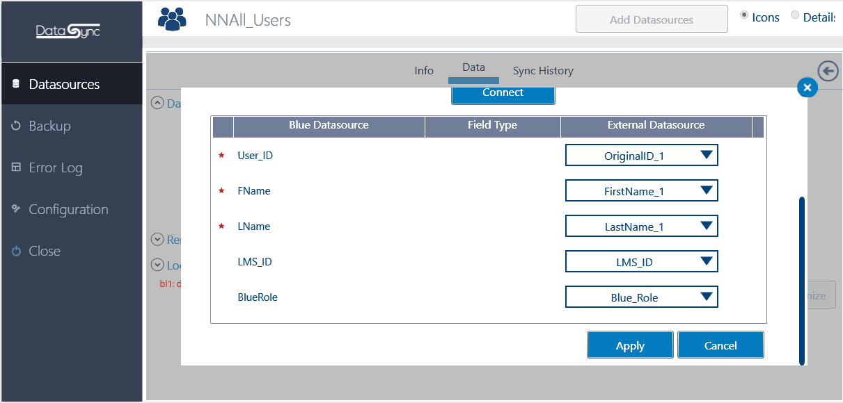 Data sync tool field mapping
