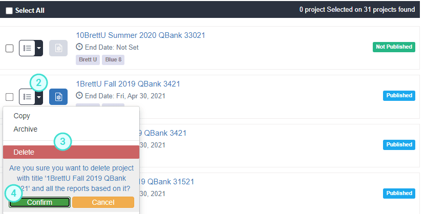 Delete a project from task management
