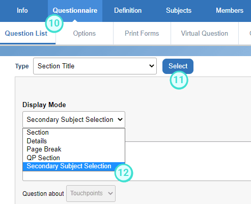 Add section title secondary subject selection question 