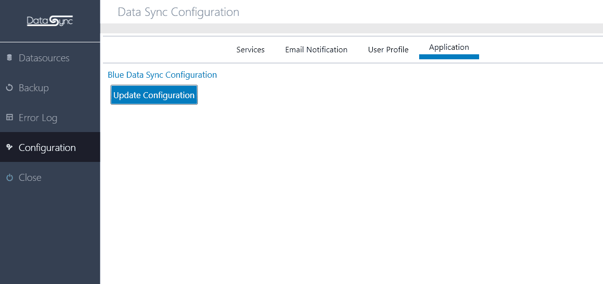 Data sync tool application configuration