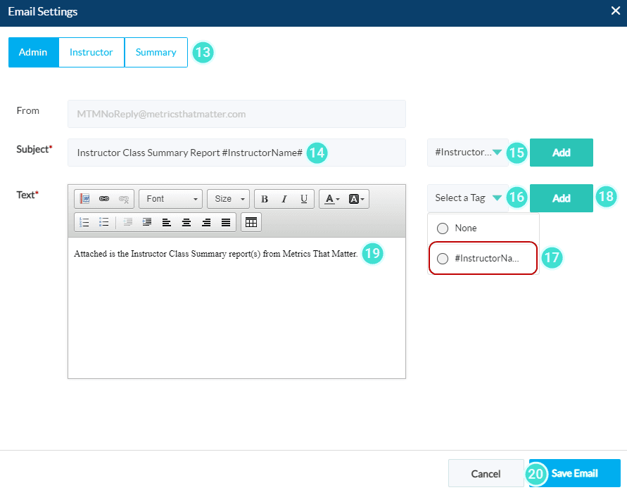 Click on Email Settings to modify the email content