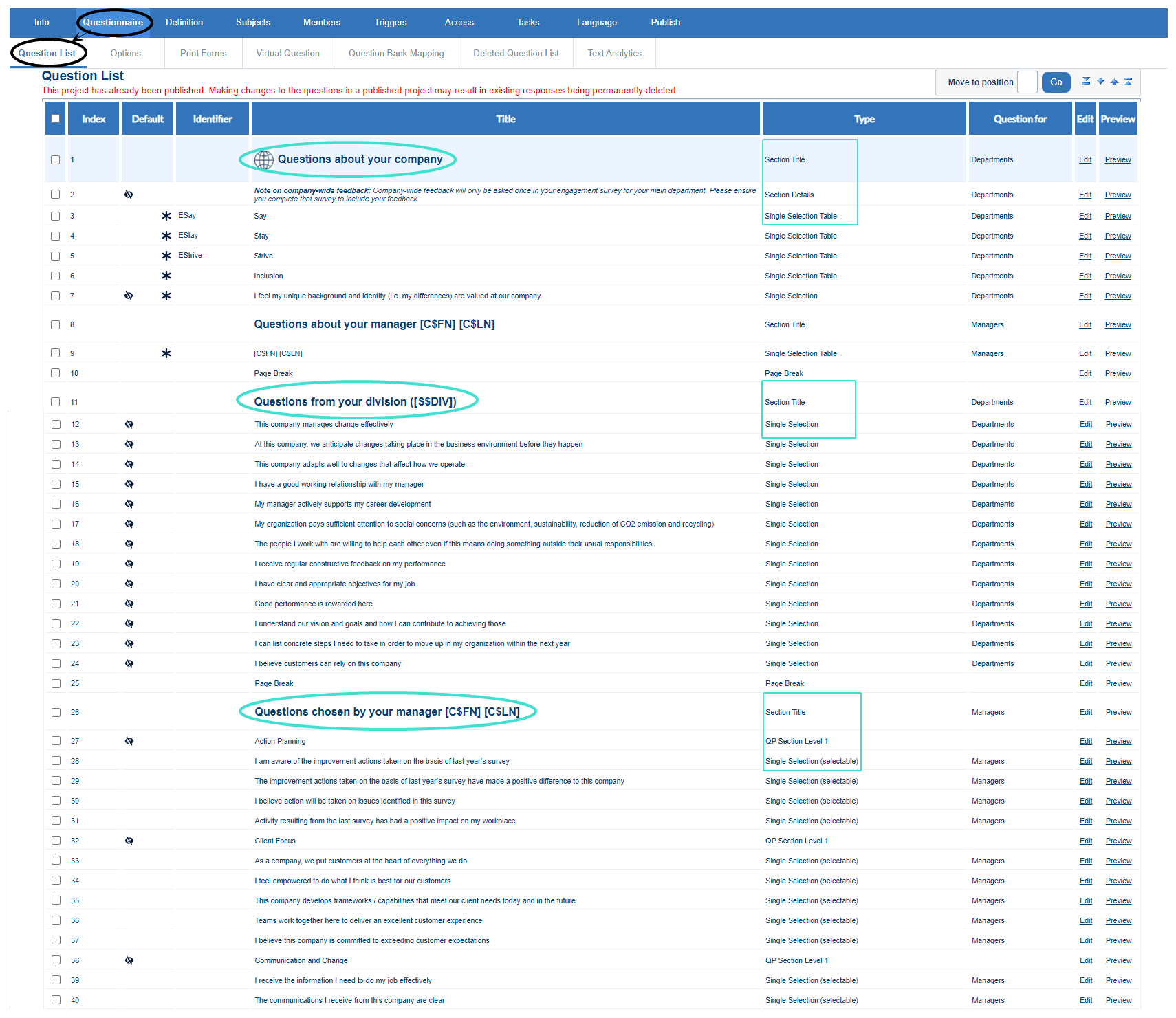 Employee engagement questionnaire example