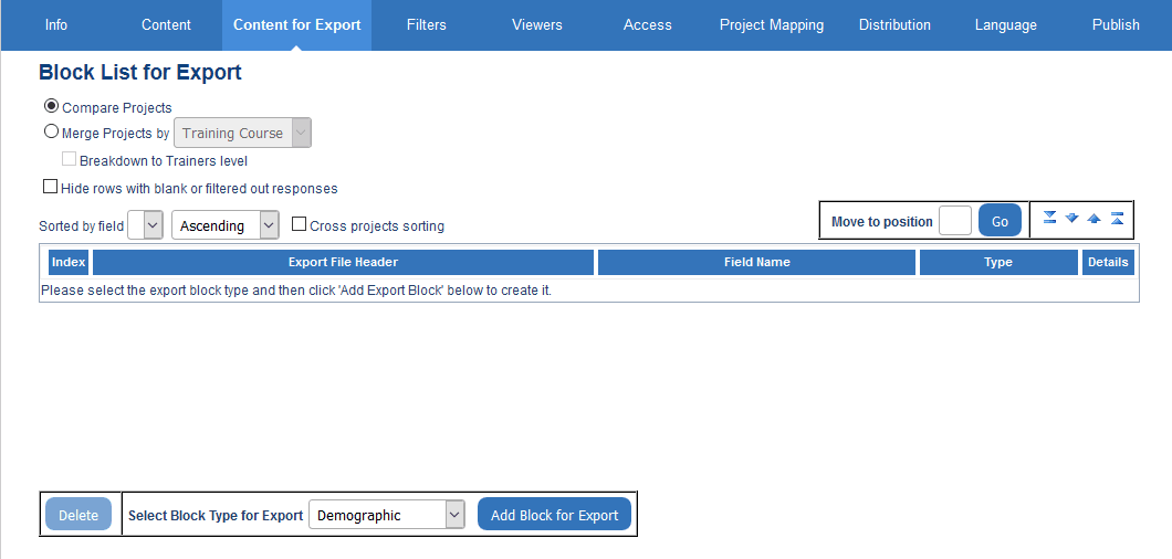 Reports - Content for Export - Block List