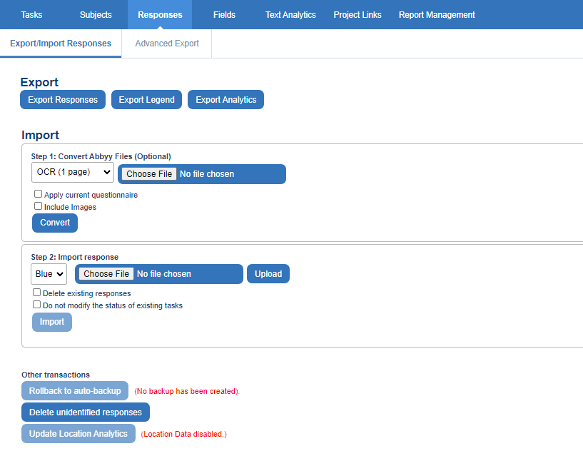 Export - Import responses