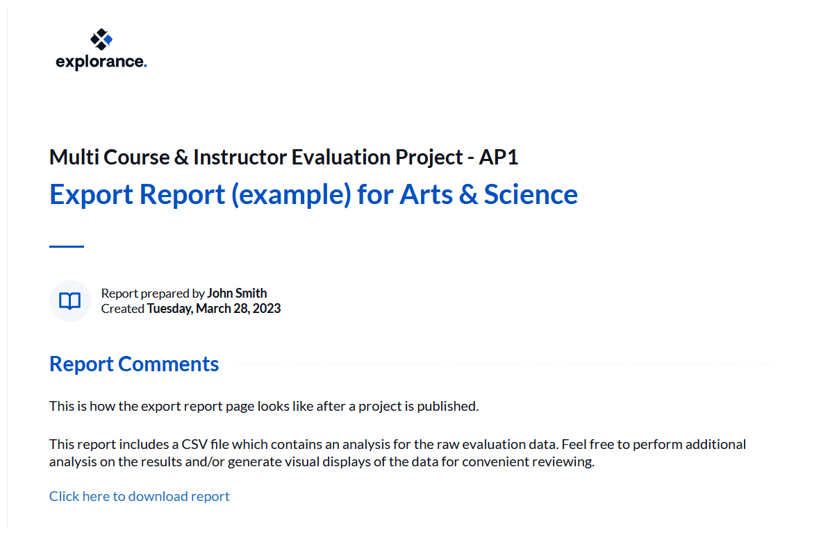 Report with export report link
