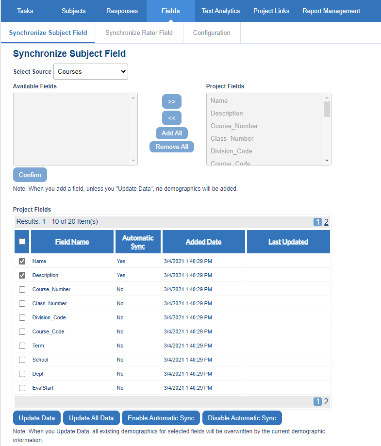 Synchronize subject fields