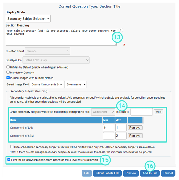Enable "Filter the list of available selections based on the 3-level rater relationship