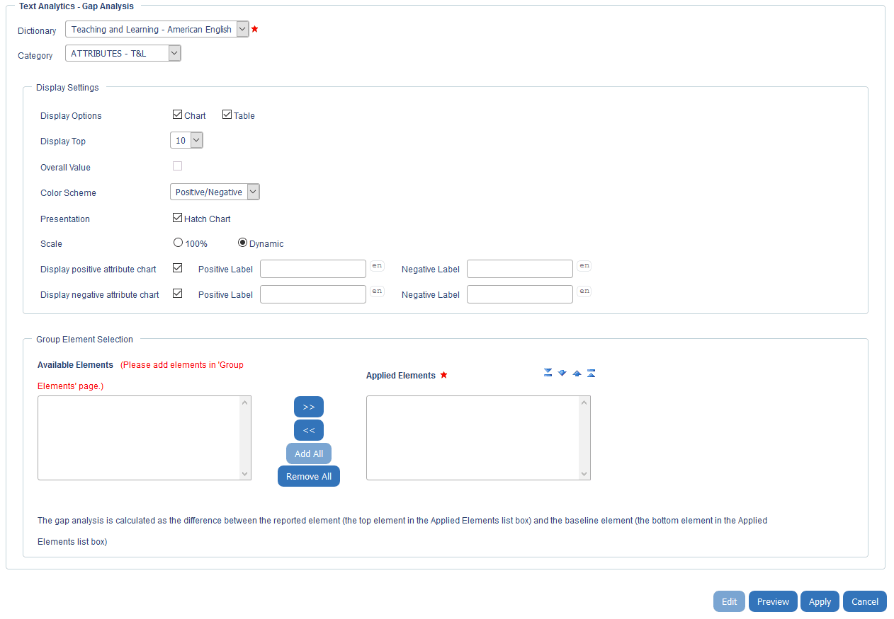 Text Analytics Gap Analysis Report Block Settings