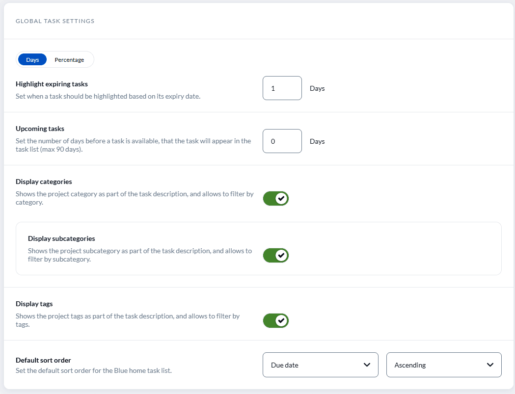 Display categories and tags and sort order