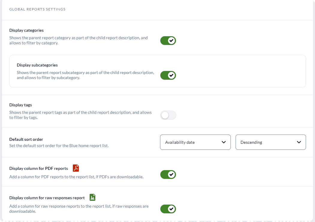 Display raw responses and other settings