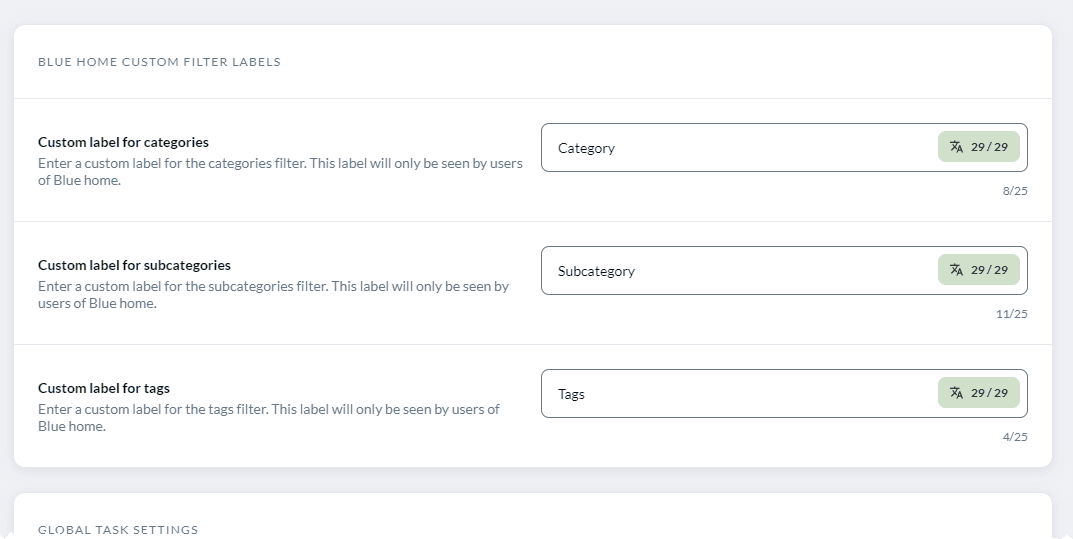 Custom labels for tags and categories