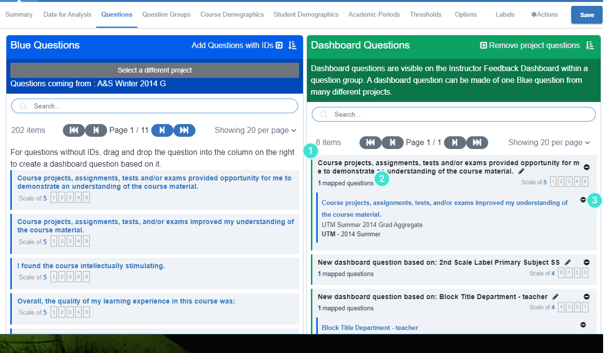 Remove blue questions one by one