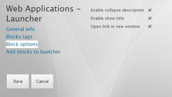 Web applications - block options