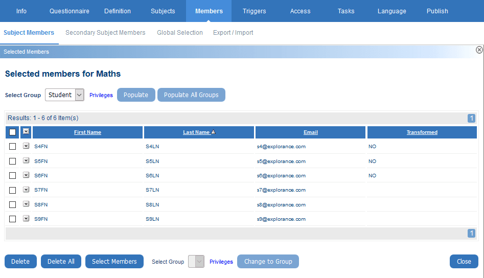 Select members in a a subject - manual selection
