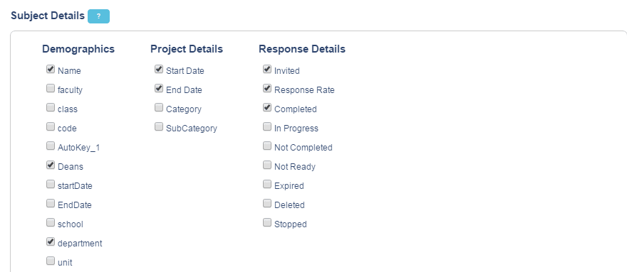 Subject details demographics selection