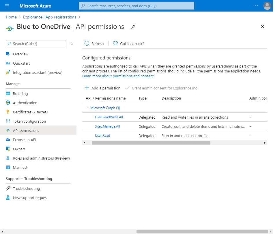 OneDrive API permissions