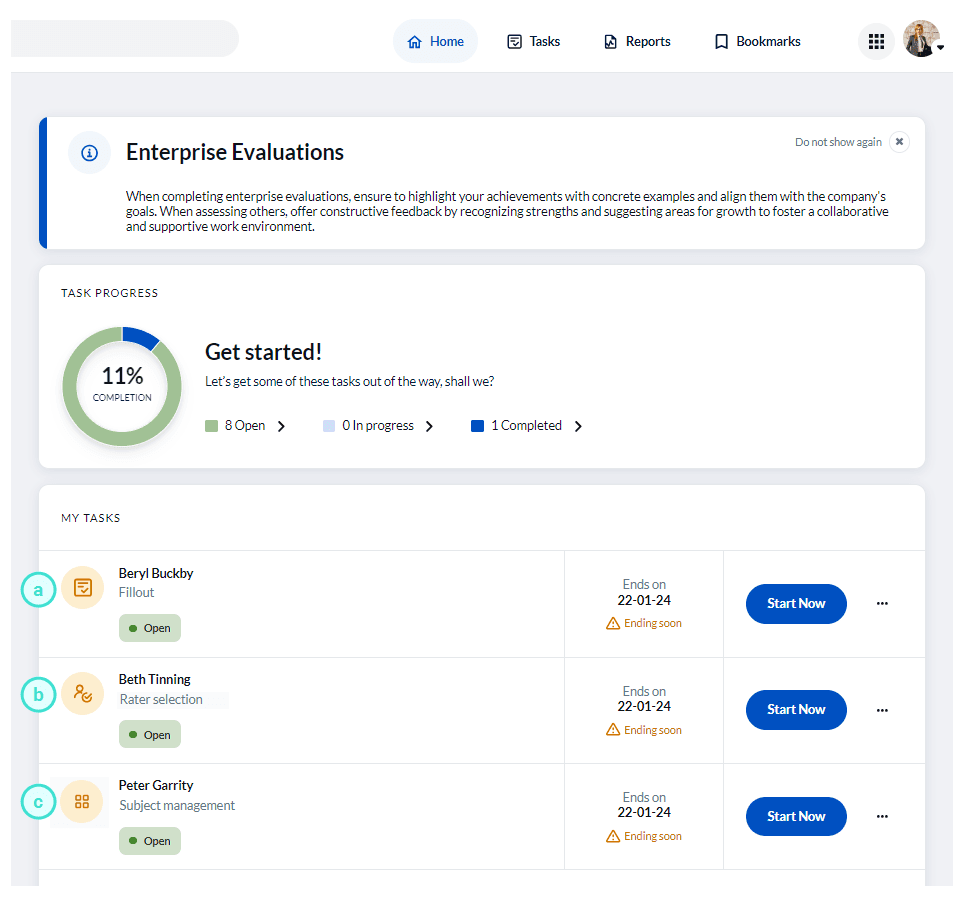 Open tasks as an employee