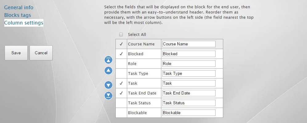Pathway task block - Column settings