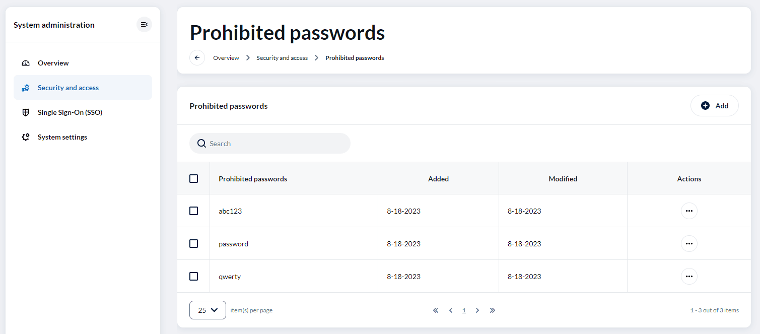 Prohibited passwords