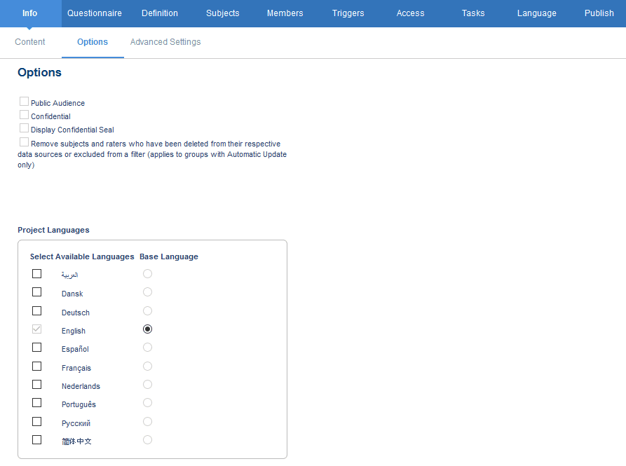 Project info options