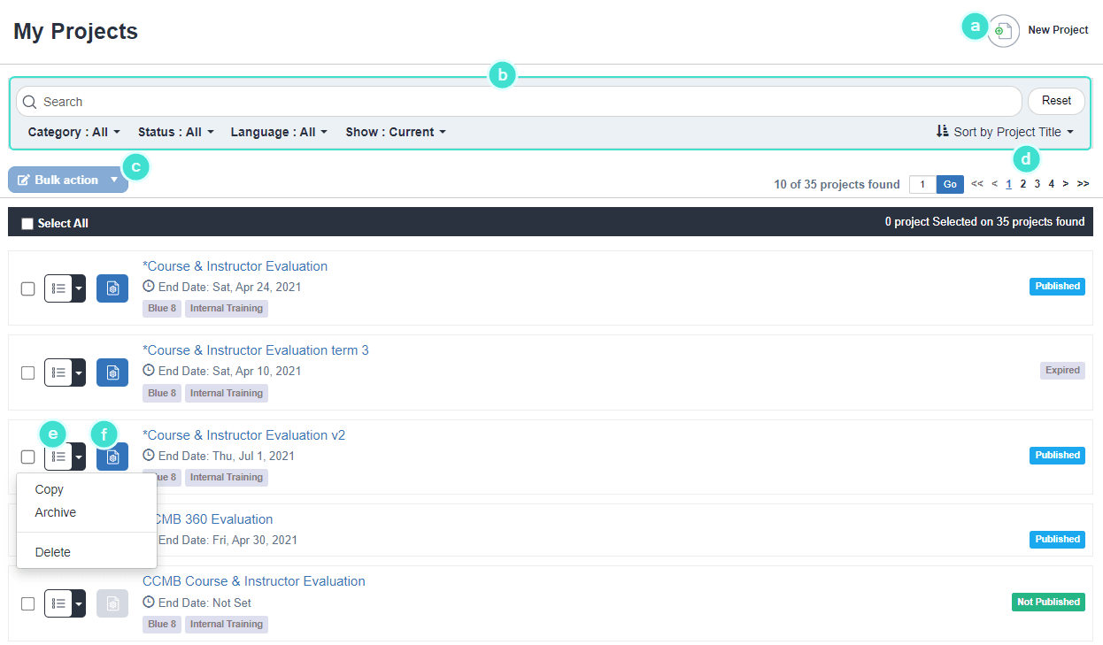 Project listing page
