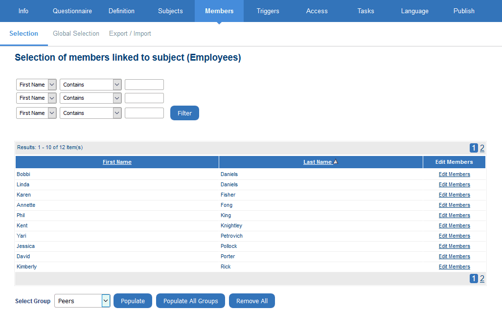 Select members linked to a subject