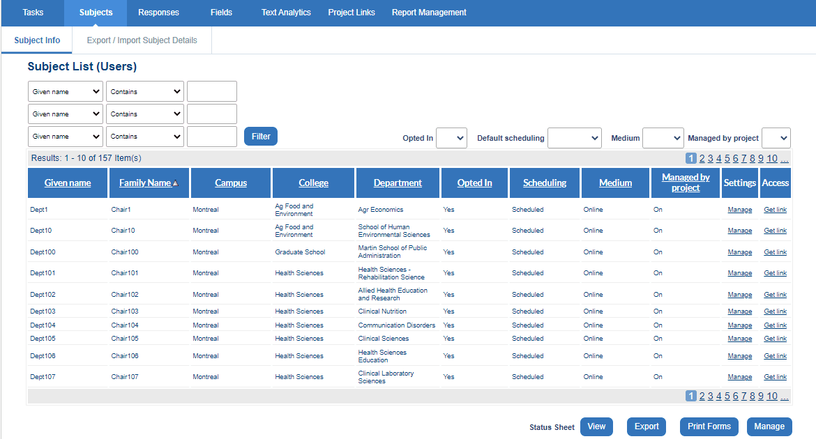 proj subject mgmt list