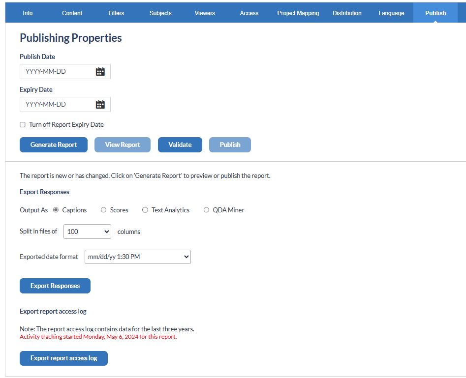 Export responses and access log