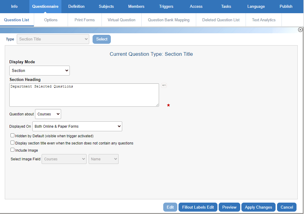 Sectino title question block configuration