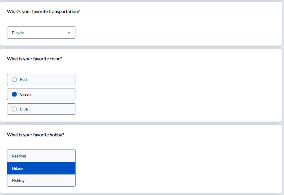 question bank single selection samples