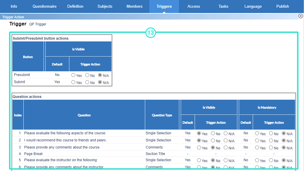 question personalization triggeraction