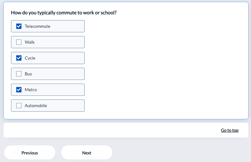 multiple selection question desktop view